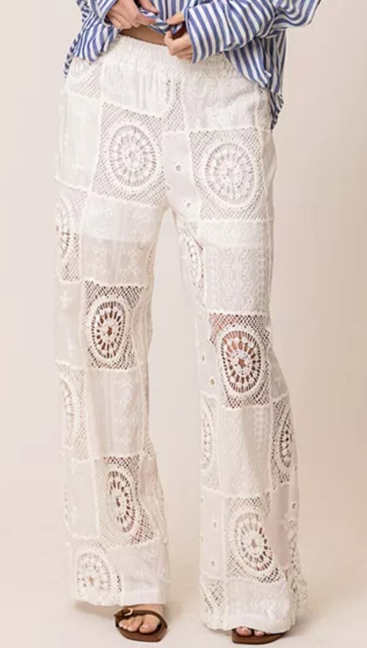 Line & Dot Women's Biva Quilted-Lace Pull-On Pants Size Large